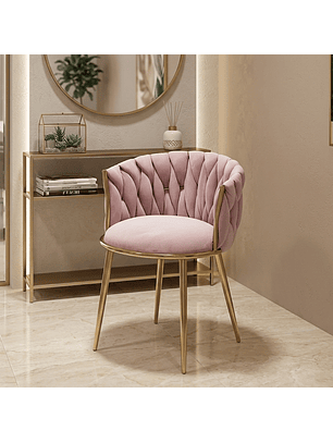 Silla de Terciopelo Rosada Acolchada con Patas Doradas Elegante Moderna para Salón de Belleza Velvet Imperial Blush