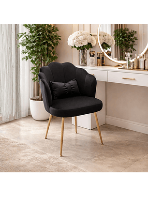 Sitial Flor Corona de Felpa Negra Acolchado con Patas Doradas Velvet Noir Shell