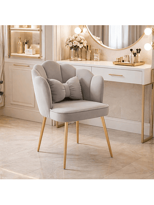 Sitial de Terciopelo Acolchado Gris con Patas Doradas Velvet Aura Shell Gold