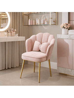 Sitial de Terciopelo Rosado con Patas Doradas y Cojín Decorativo Bow Blush Gold