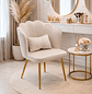 Sitial de Terciopelo Acolchado Color Beige con Patas Doradas Shell Élite Cream - Miniatura 1
