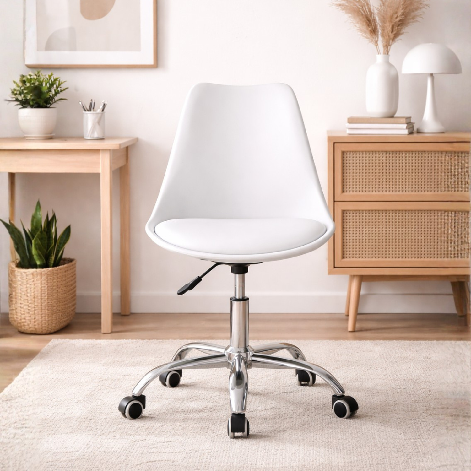 Silla Tulip Eco Cuero con Asiento Acolchado Ajustable con Ruedas EcoComfort Pro 5