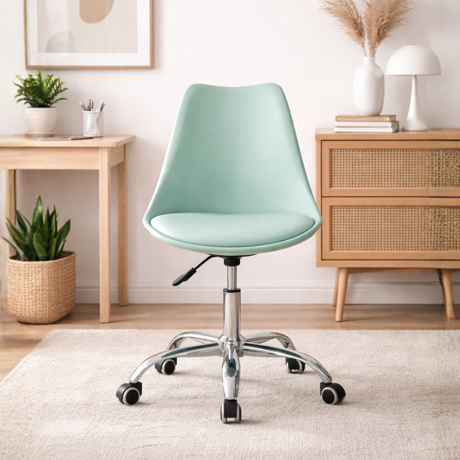 Silla Tulip Eco Cuero con Asiento Acolchado Ajustable con Ruedas EcoComfort Pro 1