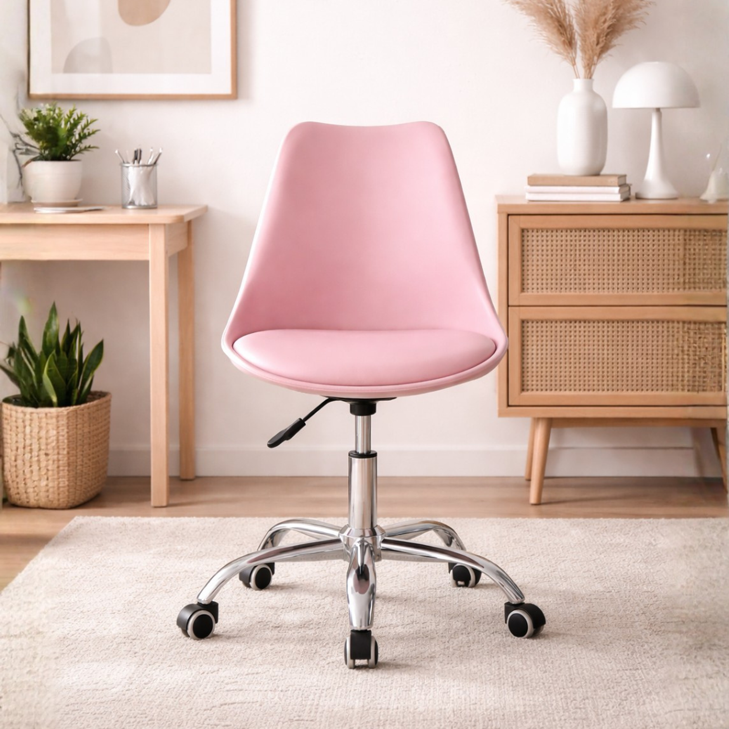 Silla Tulip Eco Cuero con Asiento Acolchado Ajustable con Ruedas EcoComfort Pro 9