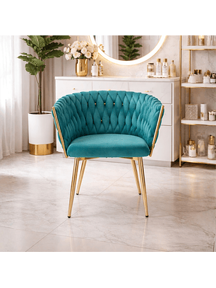Poltrona Turquesa Tapizada en Felpa con Patas Doradas Velvet Crown Gold