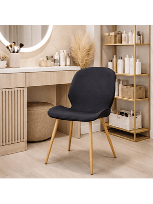 Silla Nórdica Tapizada en Lino Negro con Patas Metal Color Madera Noir Wood