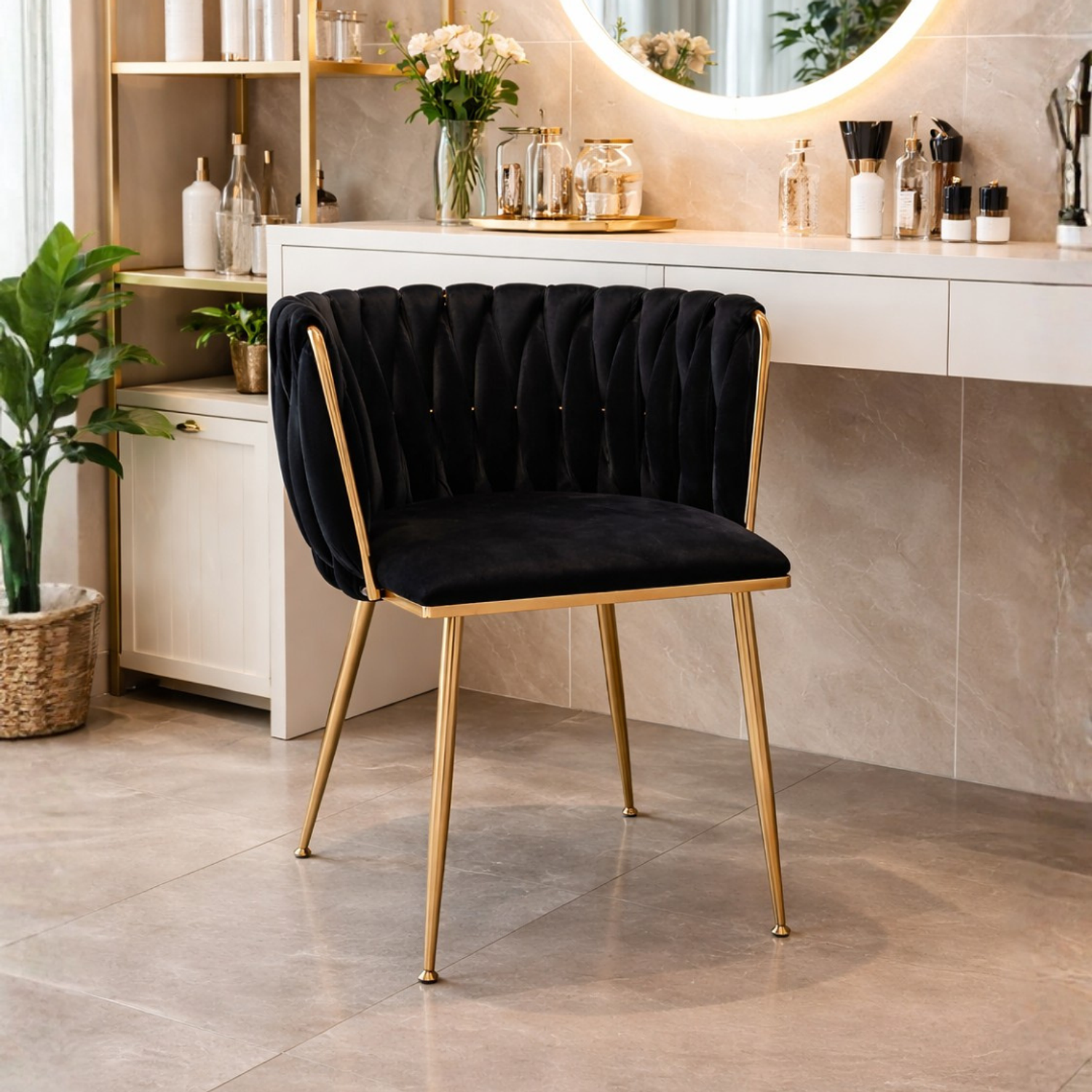 Silla Manicure de terciopelo con Patas Doradas Aurora Velvet Gold 1