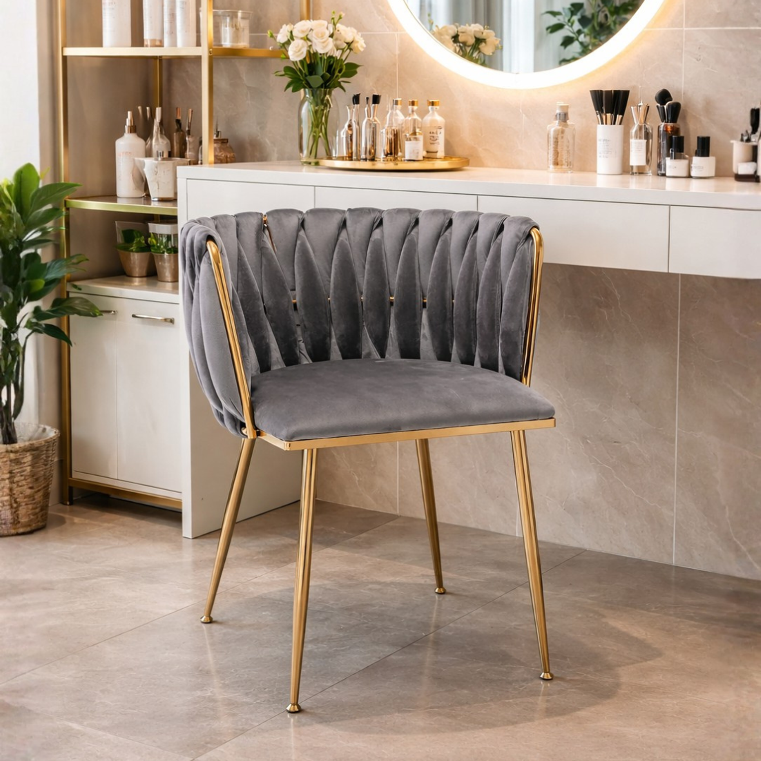 Silla Manicure de terciopelo con Patas Doradas Aurora Velvet Gold 5