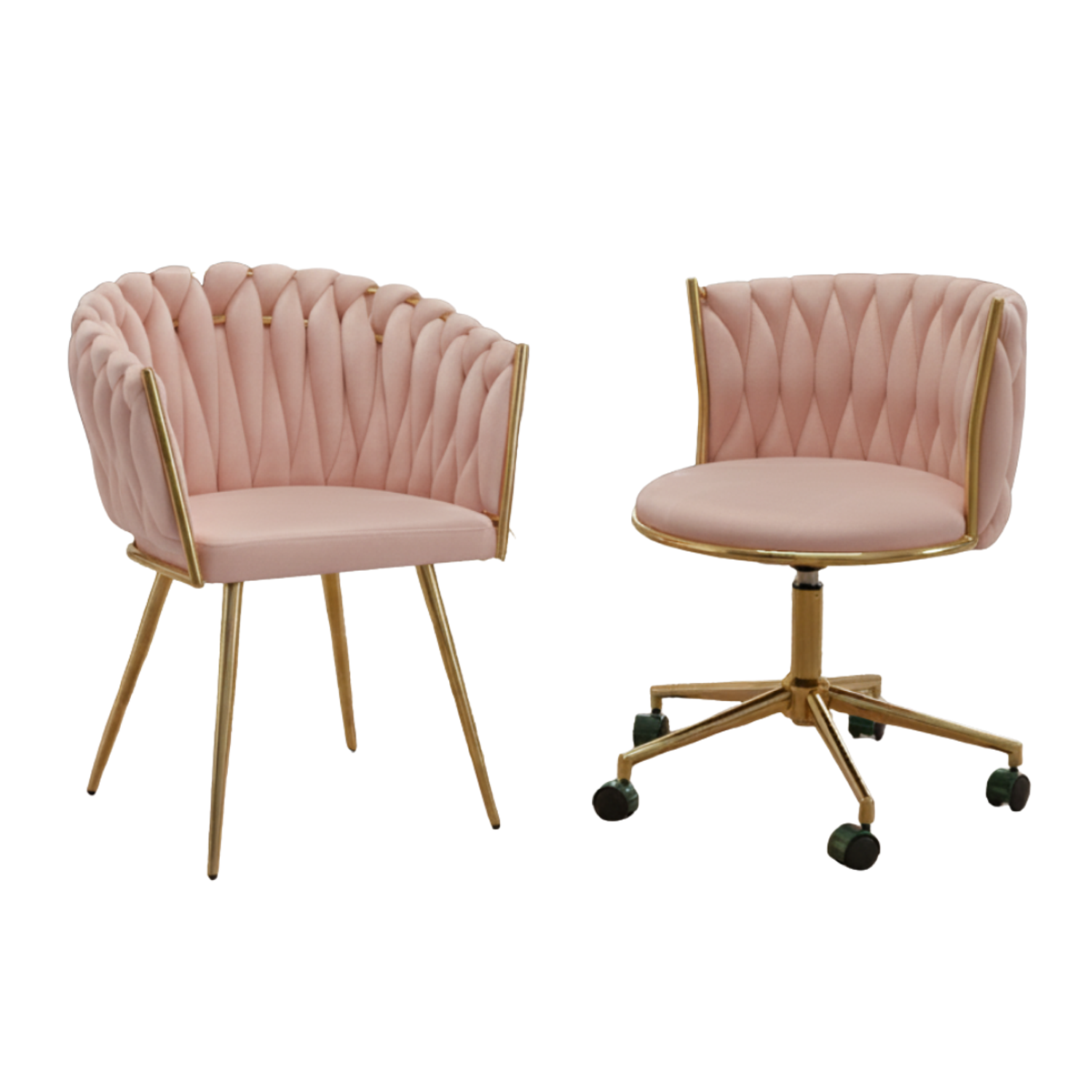 Set 2 Sillas Tejidas una Fija Y una Rueda Base Dorada Velvet Crown Gold Duo 8