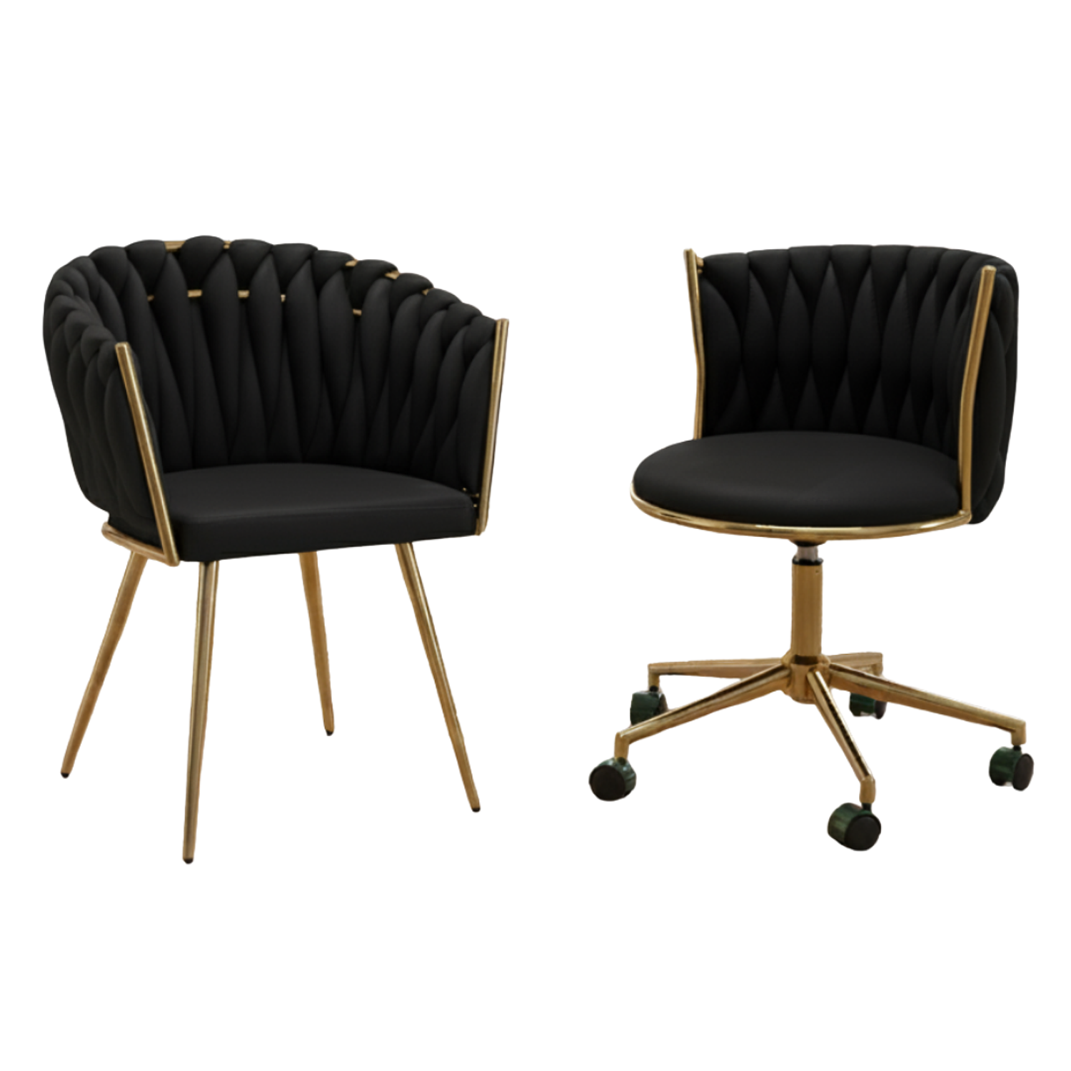 Set 2 Sillas Tejidas una Fija Y una Rueda Base Dorada Velvet Crown Gold Duo 2