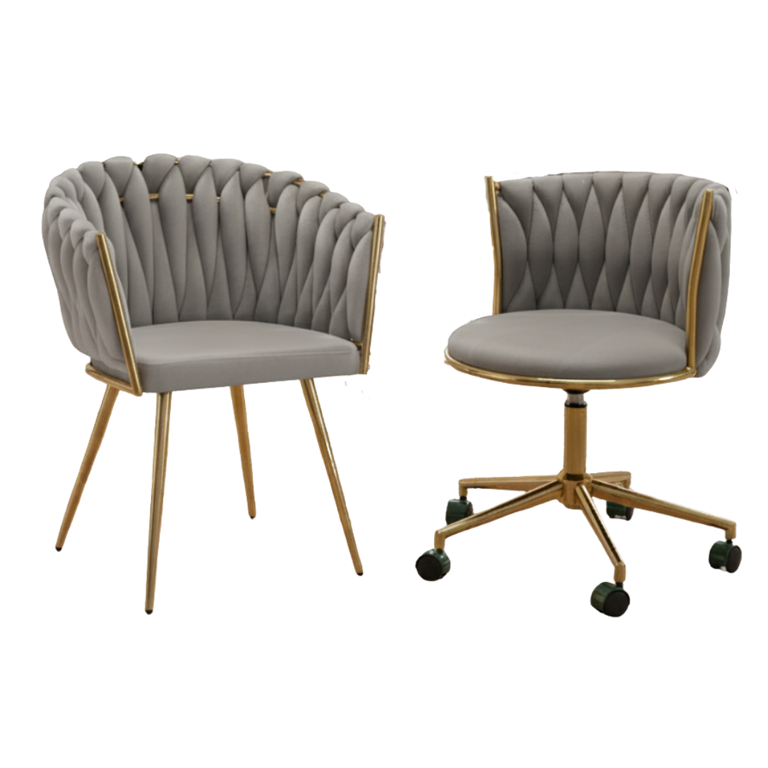 Set 2 Sillas Tejidas una Fija Y una Rueda Base Dorada Velvet Crown Gold Duo 4