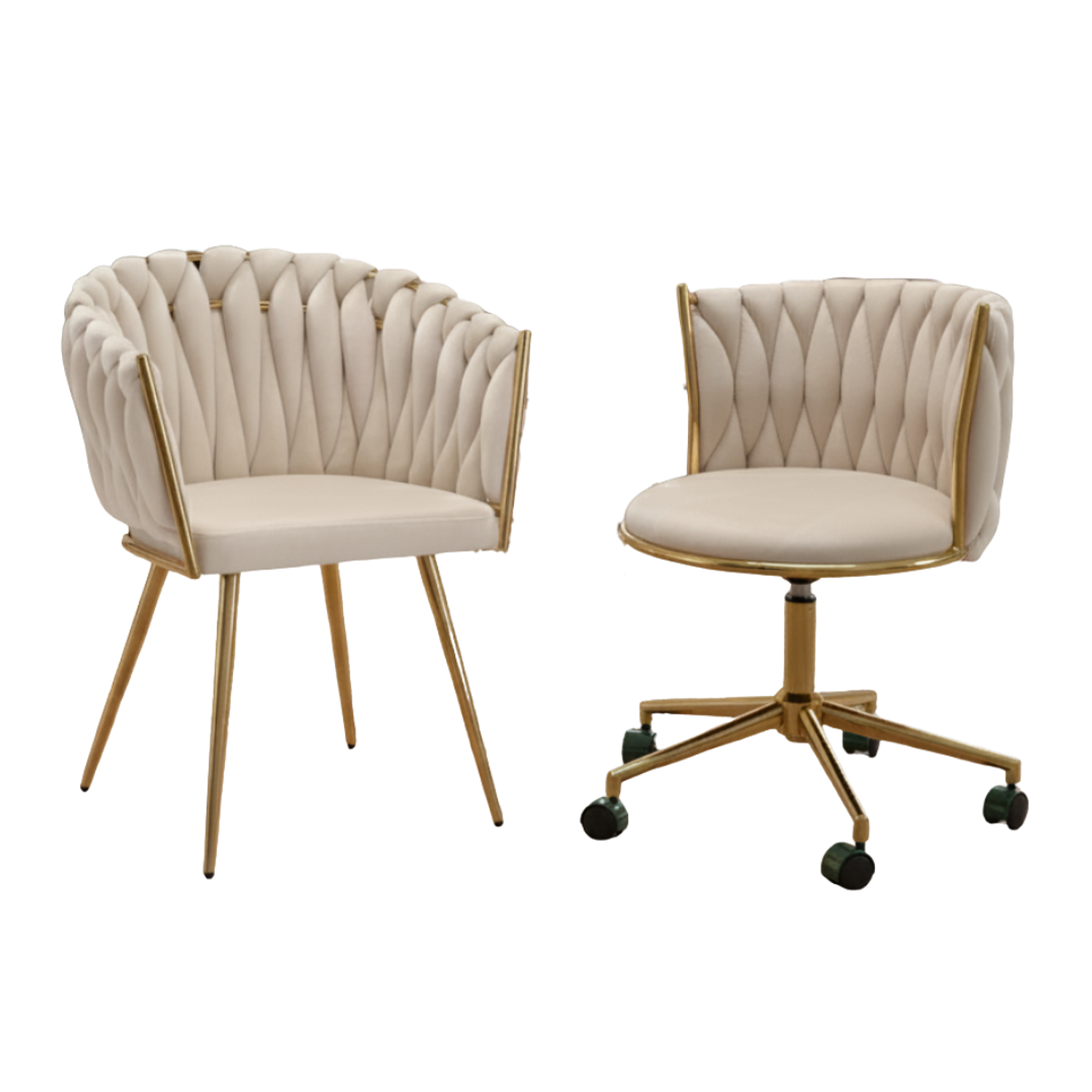 Set 2 Sillas Tejidas una Fija Y una Rueda Base Dorada Velvet Crown Gold Duo 6