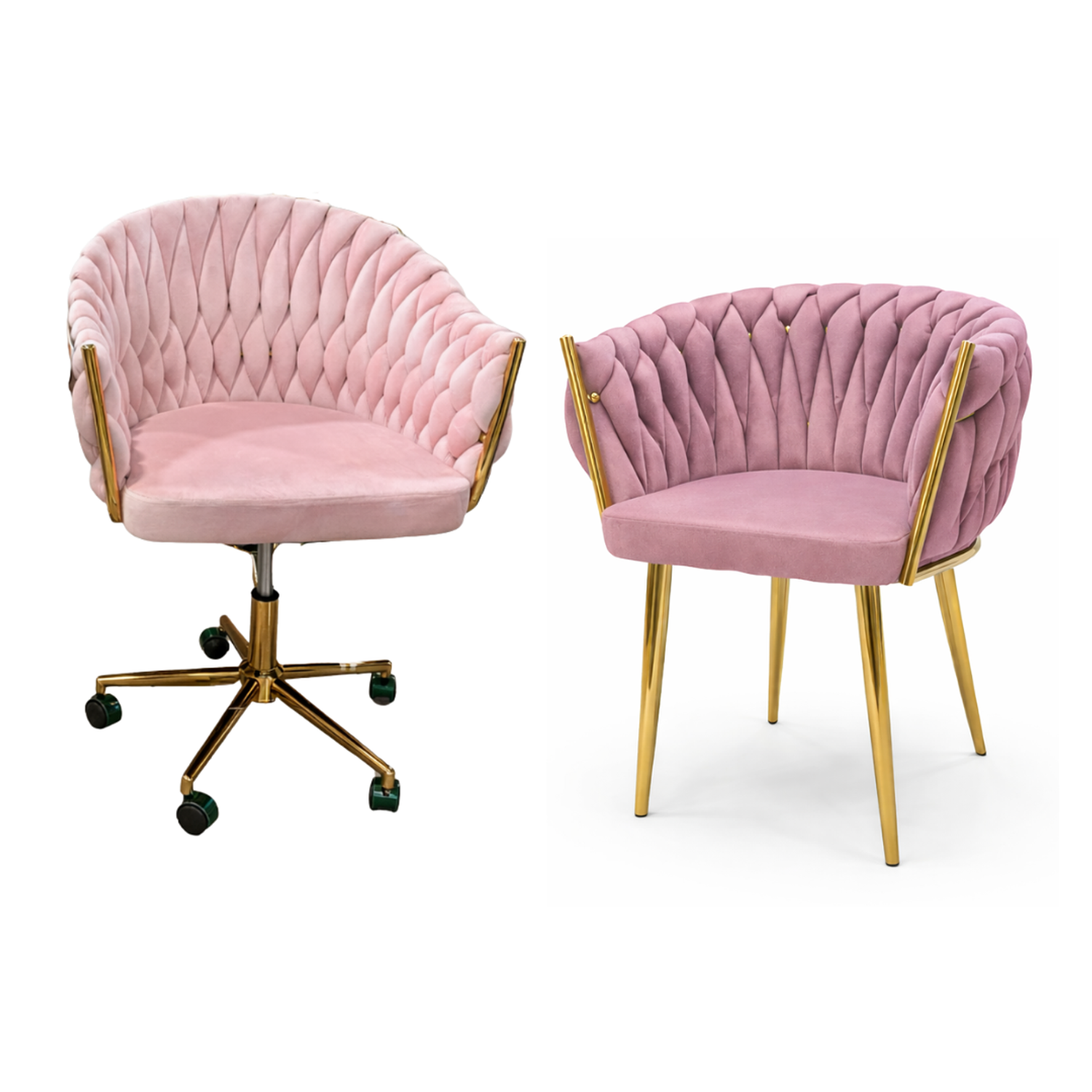 Set de 2 Sillas de Manicura Rosa Terciopelo con Patas Doradas Glam Velvet Duo 3