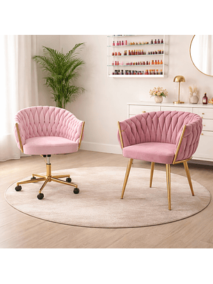 Set de 2 Sillas de Manicura Rosa Terciopelo con Patas Doradas Glam Velvet Duo