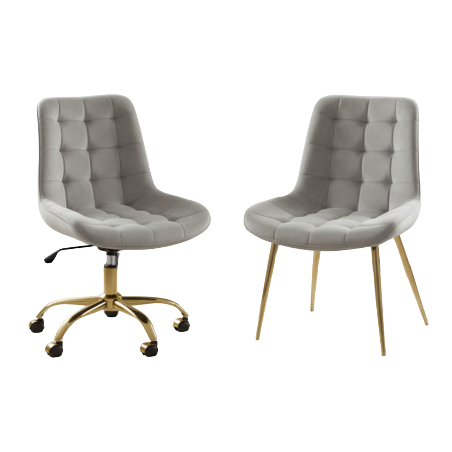 Set de 2 Sillas Dúo Fija y Giratoria Terciopelo y con Base Dorada Dúo Glam Velvet 2