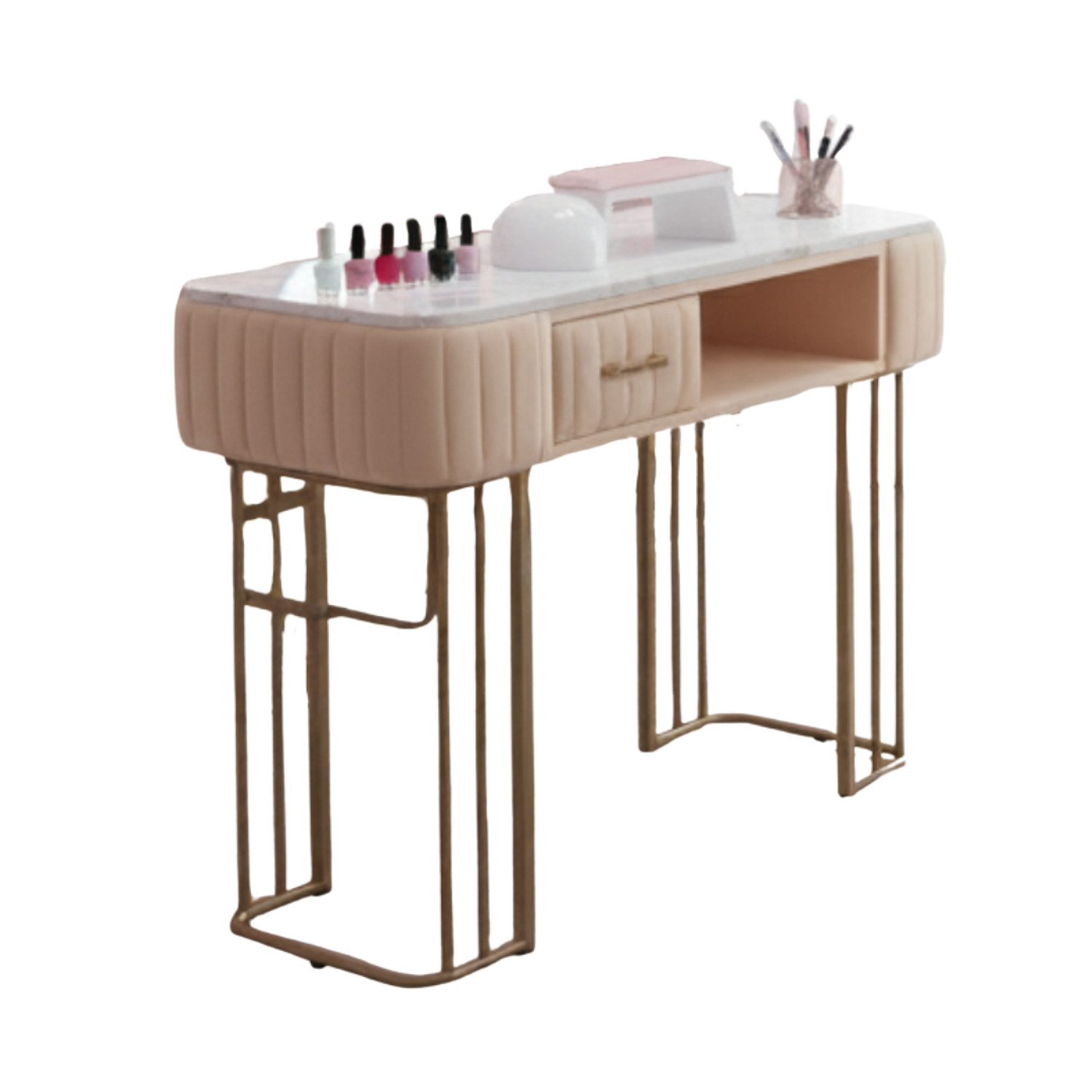 Set  Profesional de Mesa de Manicure con Silla Velvet  y Base Dorada  Glam Pro 7