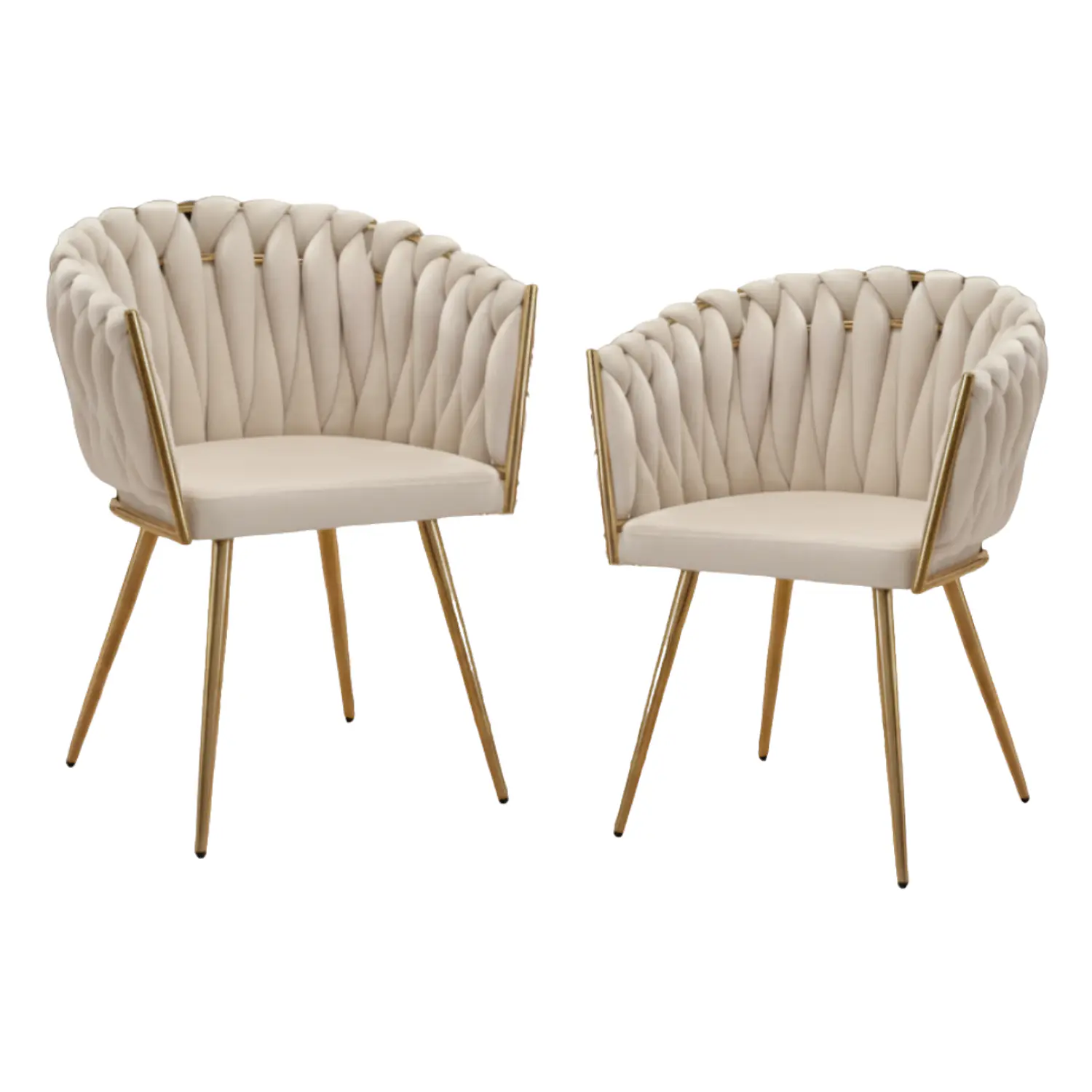 Set de 2 Sillas Manicure Profesionales Trenzada con Base Dorada para Uñas Salón de Belleza  3
