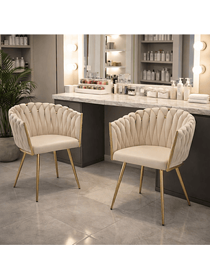 Set de 2 Sillas Manicure Profesionales Trenzada con Base Dorada para Uñas Salón de Belleza 