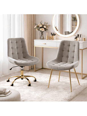 Set 2 Sillas Manicure Profesional Velvet Fija + Giratoria para Uñas Salón de Belleza 