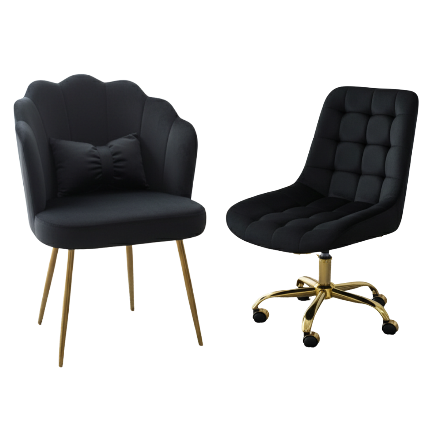 Set 2 Sillas Manicure Profesional Velvet  Silla Fija y Silla con Ruedas para Salón de Belleza 8