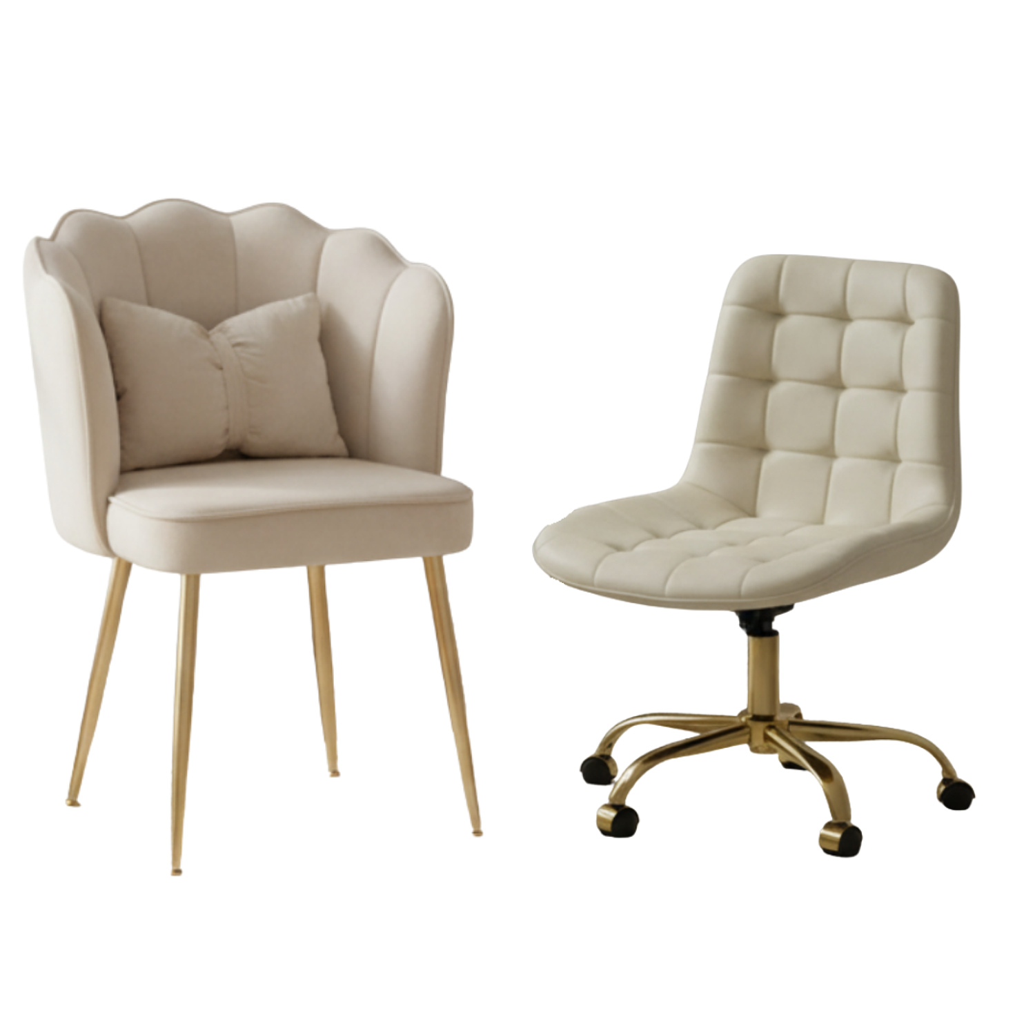 Set 2 Sillas Manicure Profesional Velvet  Silla Fija y Silla con Ruedas para Salón de Belleza 2