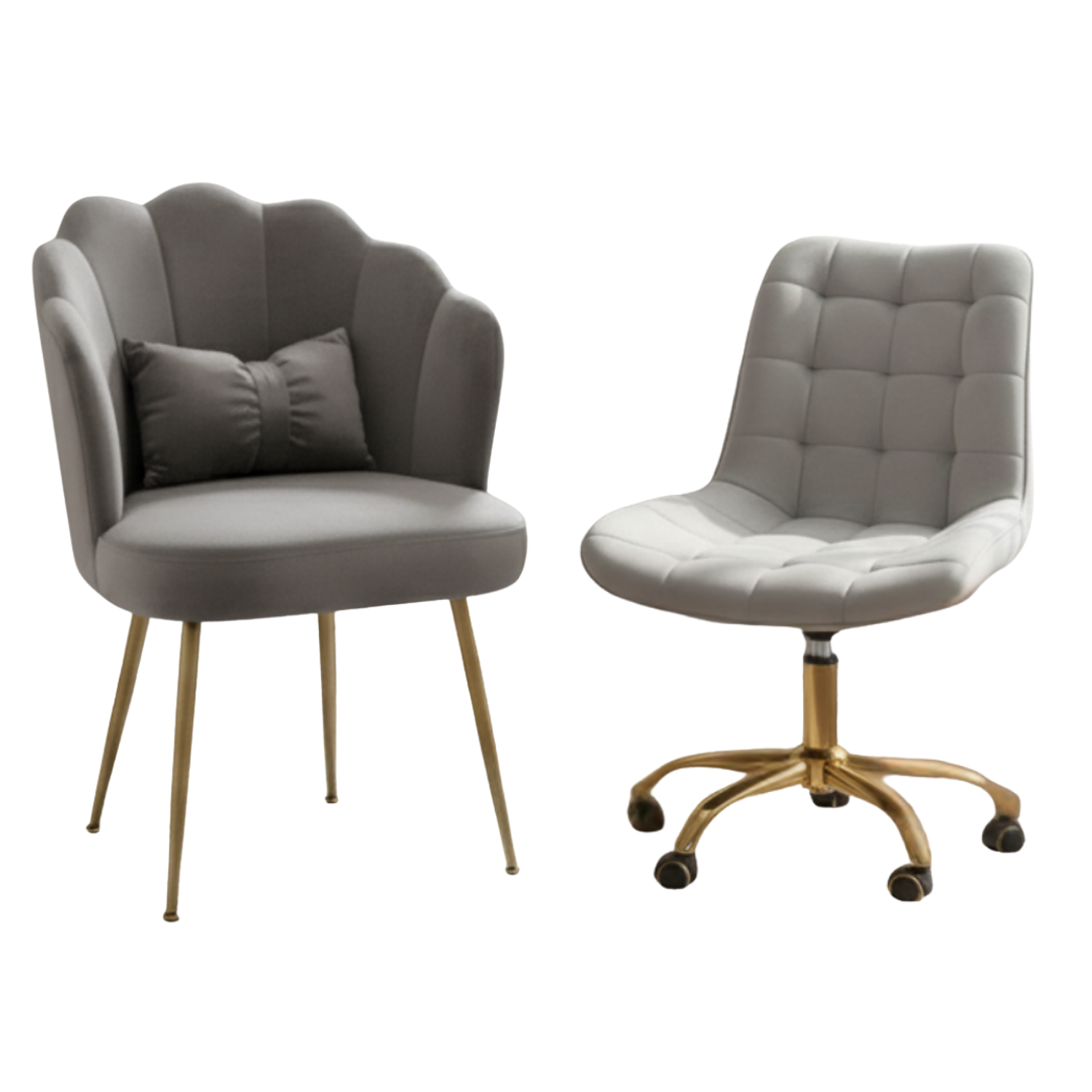 Set 2 Sillas Manicure Profesional Velvet  Silla Fija y Silla con Ruedas para Salón de Belleza 4