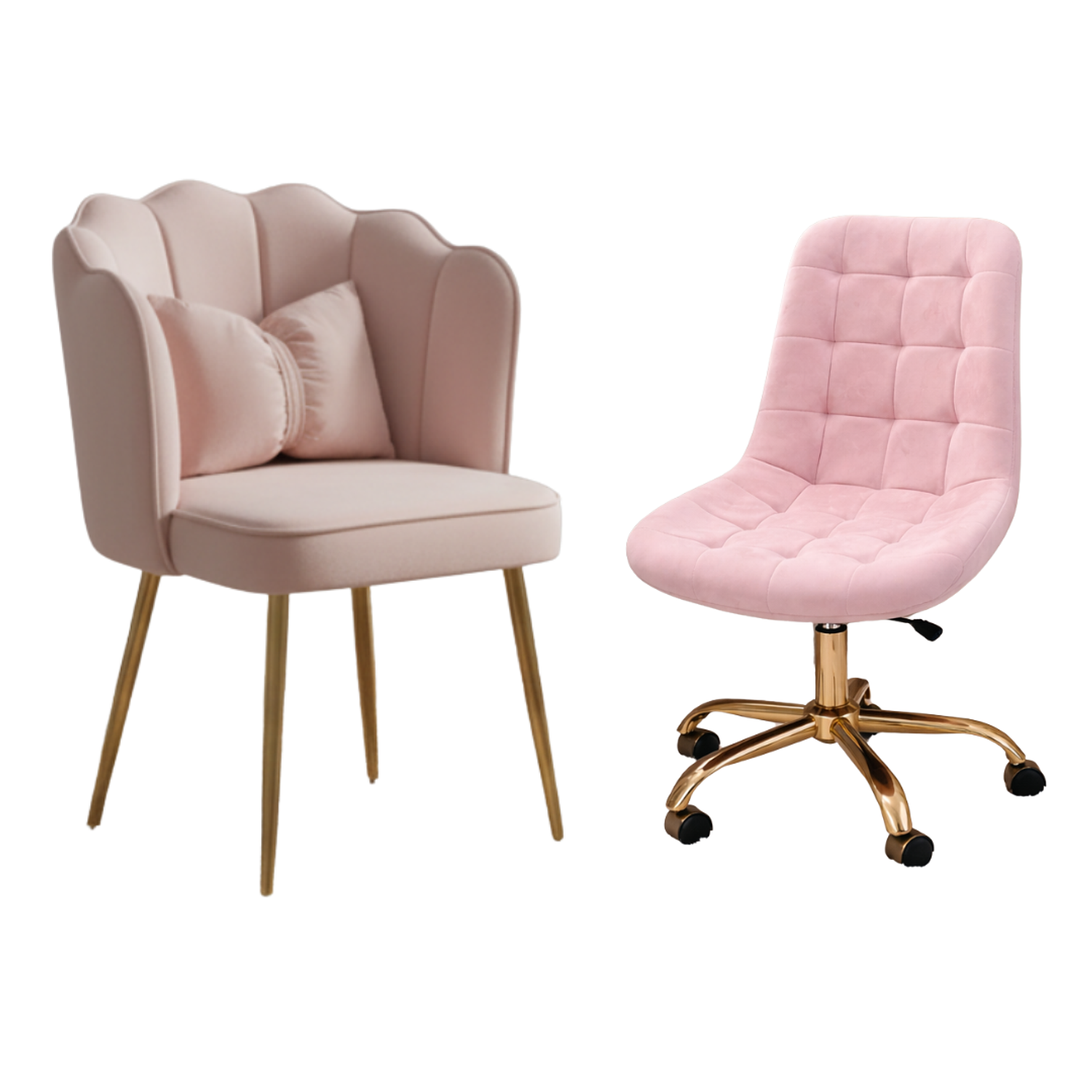 Set 2 Sillas Manicure Profesional Velvet  Silla Fija y Silla con Ruedas para Salón de Belleza 6