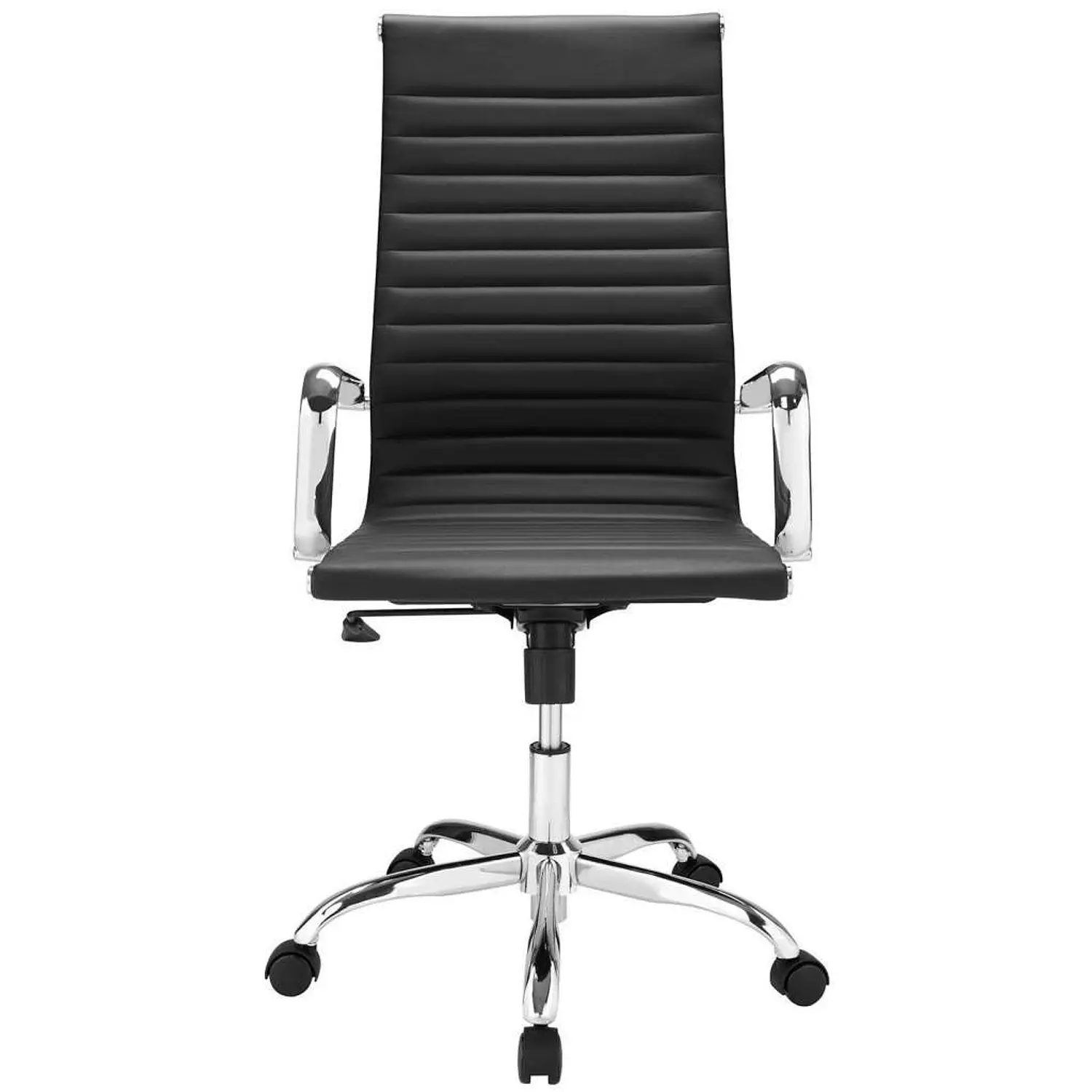 Silla de Oficina Ejecutiva Negra con Brazos Cromados y Ruedas 2