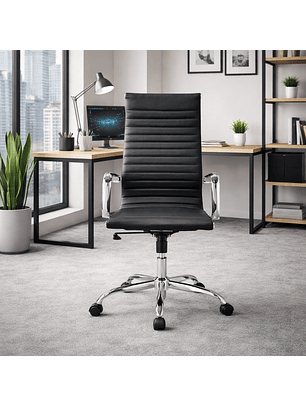 Silla de Oficina Ejecutiva Negra con Brazos Cromados y Ruedas