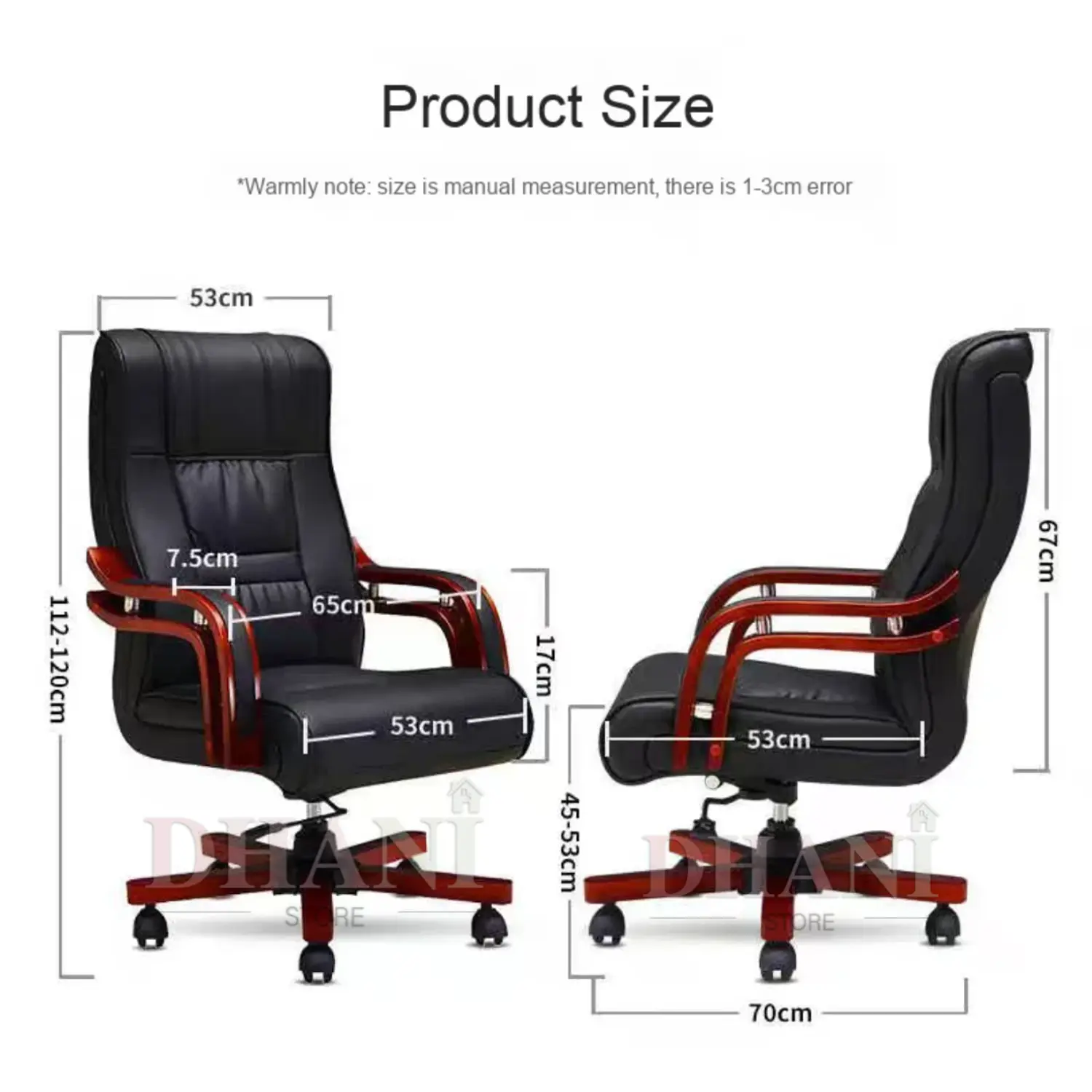 Silla de Escritorio Ejecutiva Ergonómica en cuero con Brazos de Madera – Sillón Gerencial Profesional 5