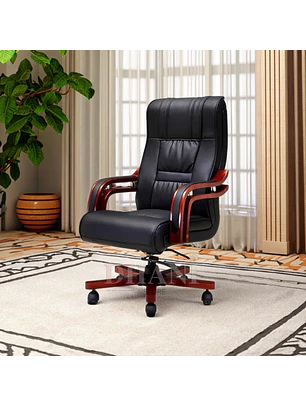 Silla de Escritorio Ejecutiva Ergonómica en cuero con Brazos de Madera – Sillón Gerencial Profesional