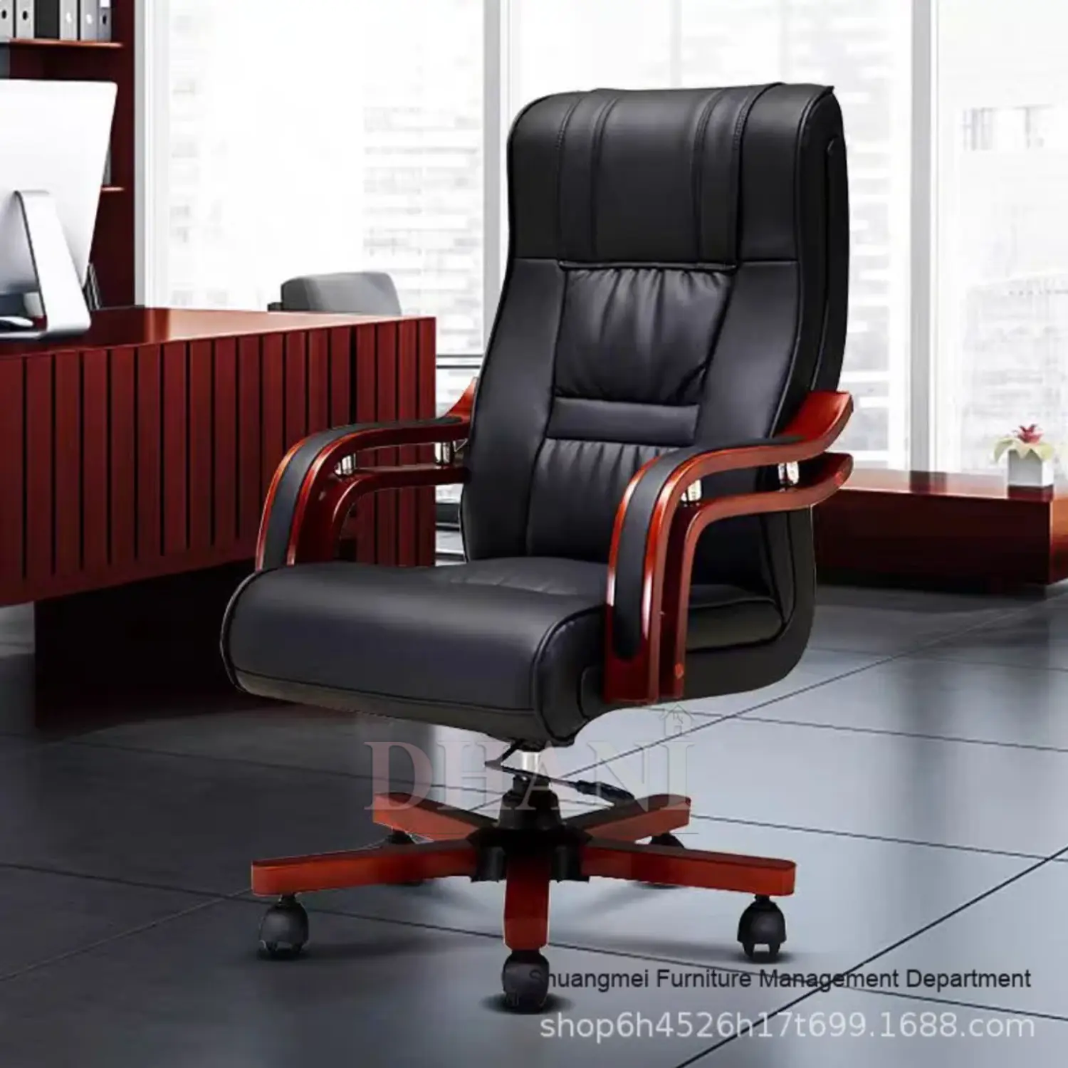 Silla de Escritorio Ejecutiva Ergonómica en cuero con Brazos de Madera – Sillón Gerencial Profesional 2