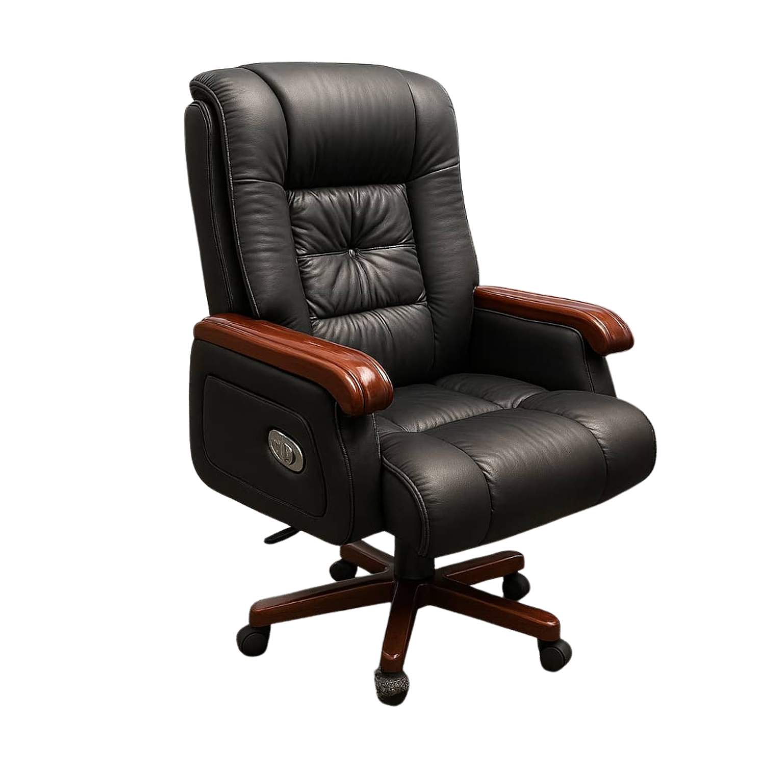 Silla de Escritorio Gerencial Ejecutiva Ergonómica en Cuero Negro con Brazos de Madera – Silla Oficina  2