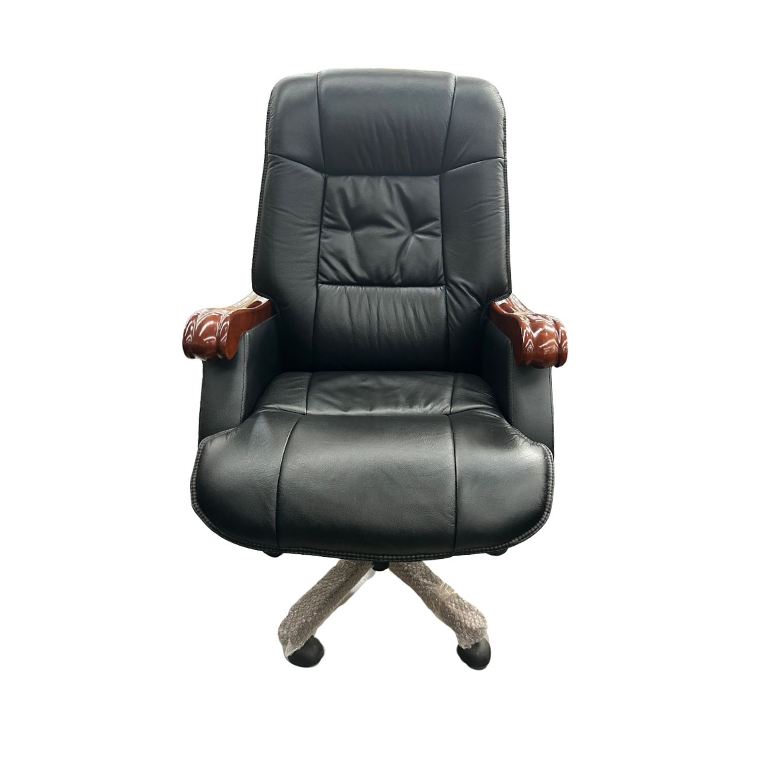 Silla de Escritorio Gerencial Ejecutiva Ergonómica en Cuero Negro con Brazos de Madera – Silla Oficina  3