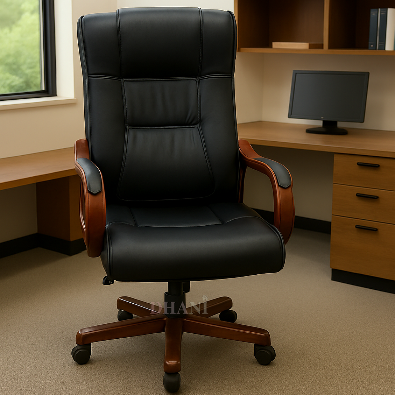 Silla de Escritorio Gerencial Ergonómica Ejecutiva en Ecocuero con Base de Madera para Oficina 4