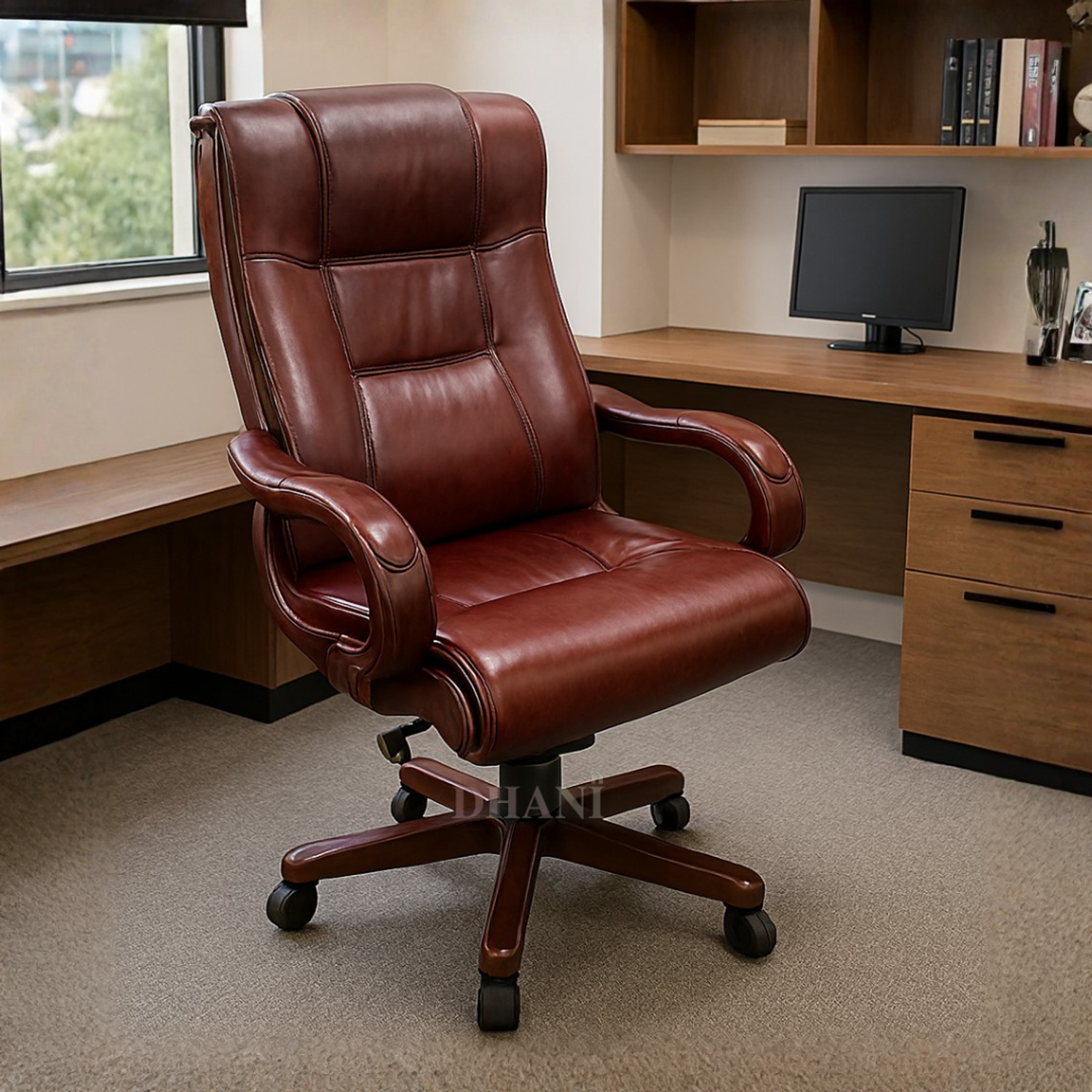 Silla de Escritorio Gerencial Ergonómica Ejecutiva en Ecocuero con Base de Madera para Oficina 1