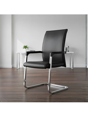 Silla de Escritorio Ejecutiva Fija en Eco Cuero Negro Ergonómica para Oficina y Reunión