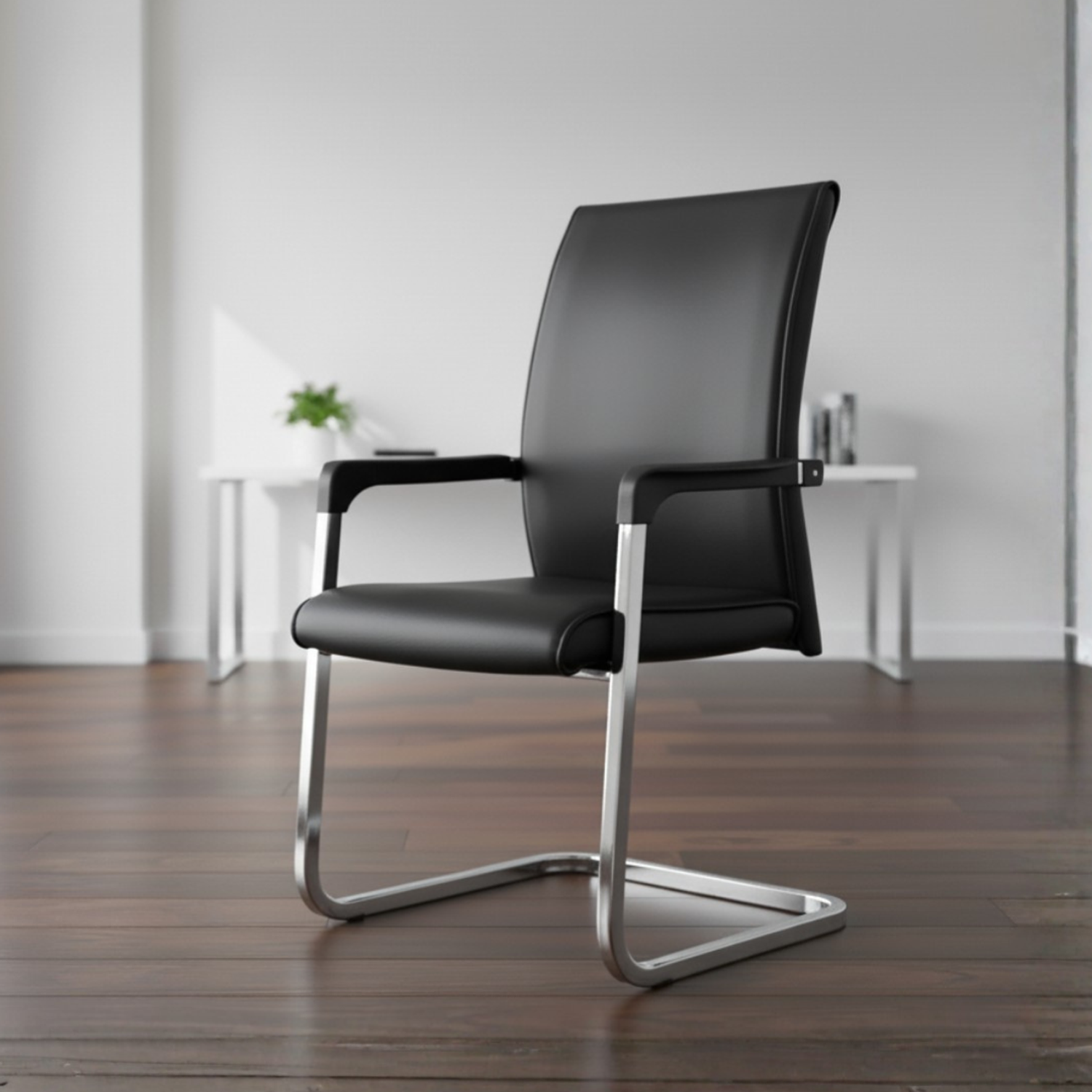Silla de Escritorio Ejecutiva Fija en Eco Cuero Negro Ergonómica para Oficina y Reunión 1