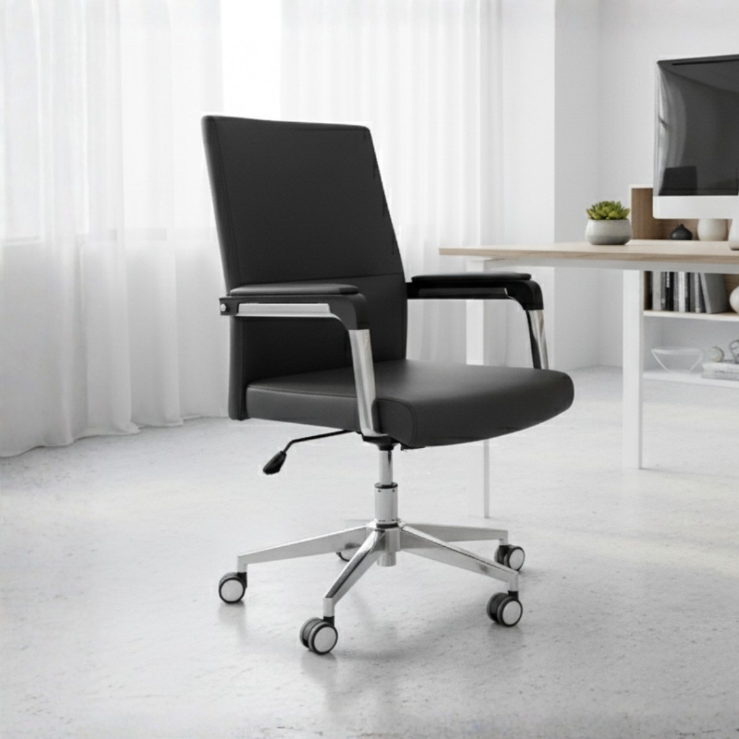 Silla de Escritorio Ejecutiva en Eco Cuero Negro Ergonómica para Oficina - Sillón Gerencial  1