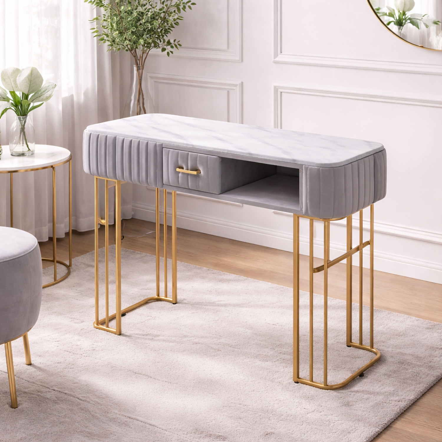 Mesa de Manicure Moderna Profesional con Cubierta MDF - Mesa de Uñas Elegante y Minimalista para Salón 10