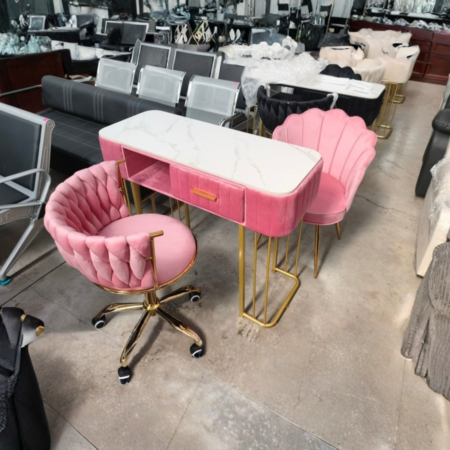 Set de Manicura Profesional Completo con Mesa de Uñas y 2 Sillas de Manicura Profesional 9