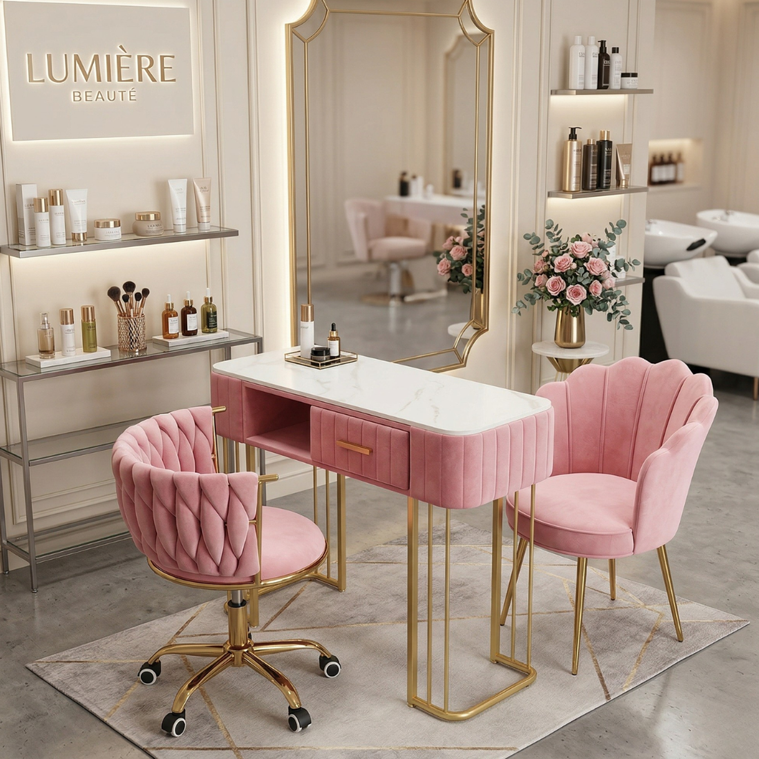 Set de Manicura Profesional Completo con Mesa de Uñas y 2 Sillas de Manicura Profesional 1