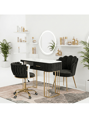 Set de manicura profesional con Mesa de Uñas y 2 Sillas de Manicura Profesional en Felpa Negra