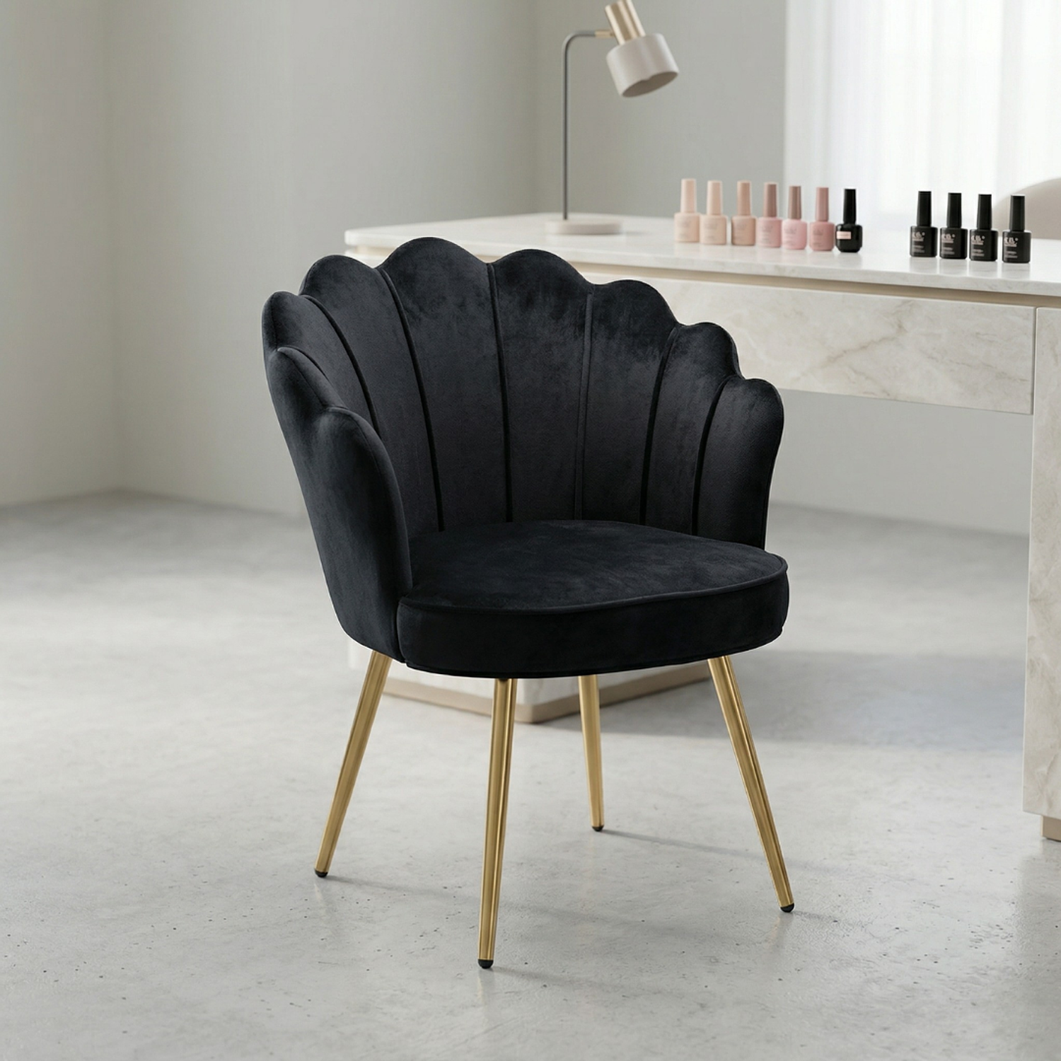 Set de manicura profesional con Mesa de Uñas y 2 Sillas de Manicura Profesional en Felpa Negra 6