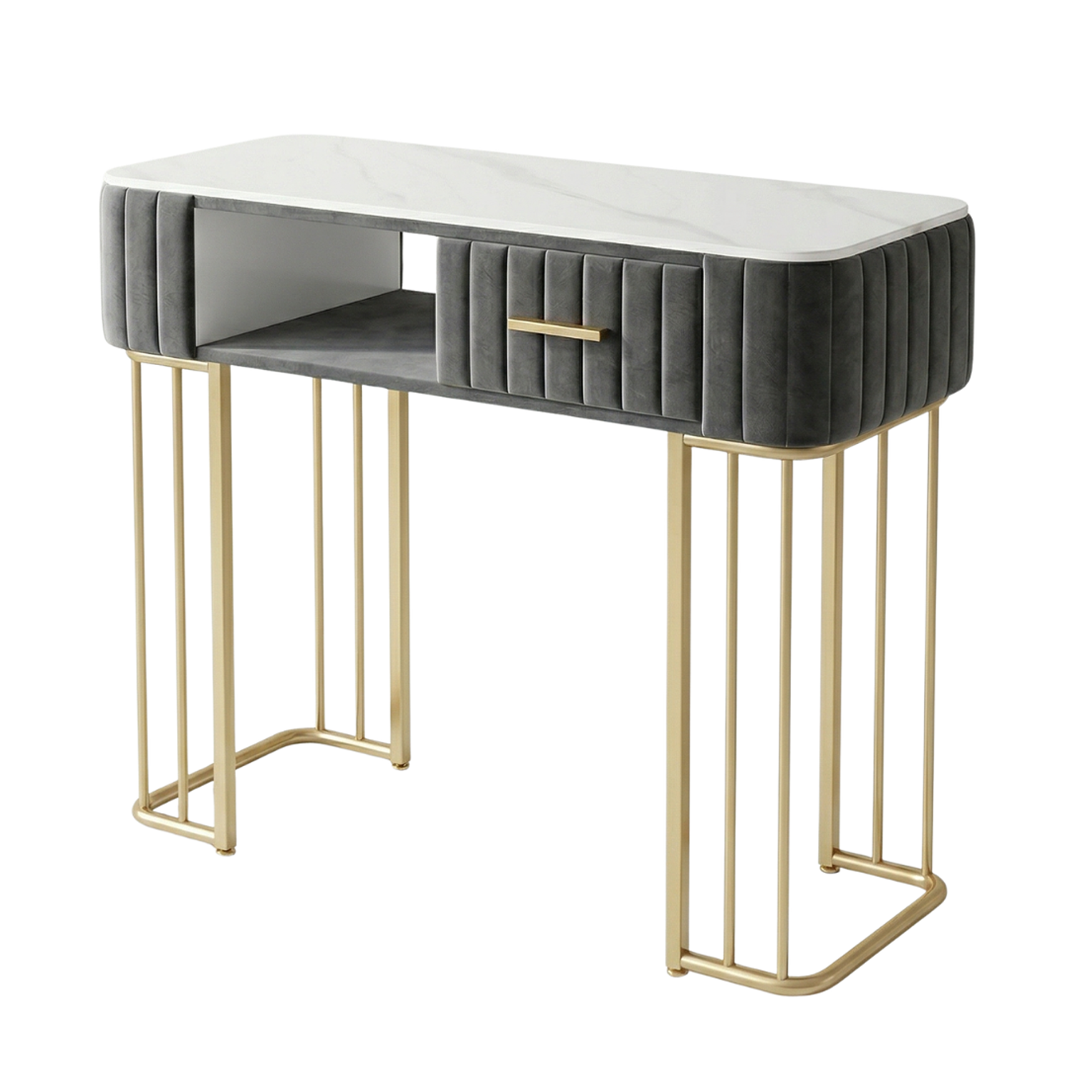 Set de Manicura Profesional con Mesa de Uñas y 2 Sillas Fija y Ruedas Velvet Gris 8