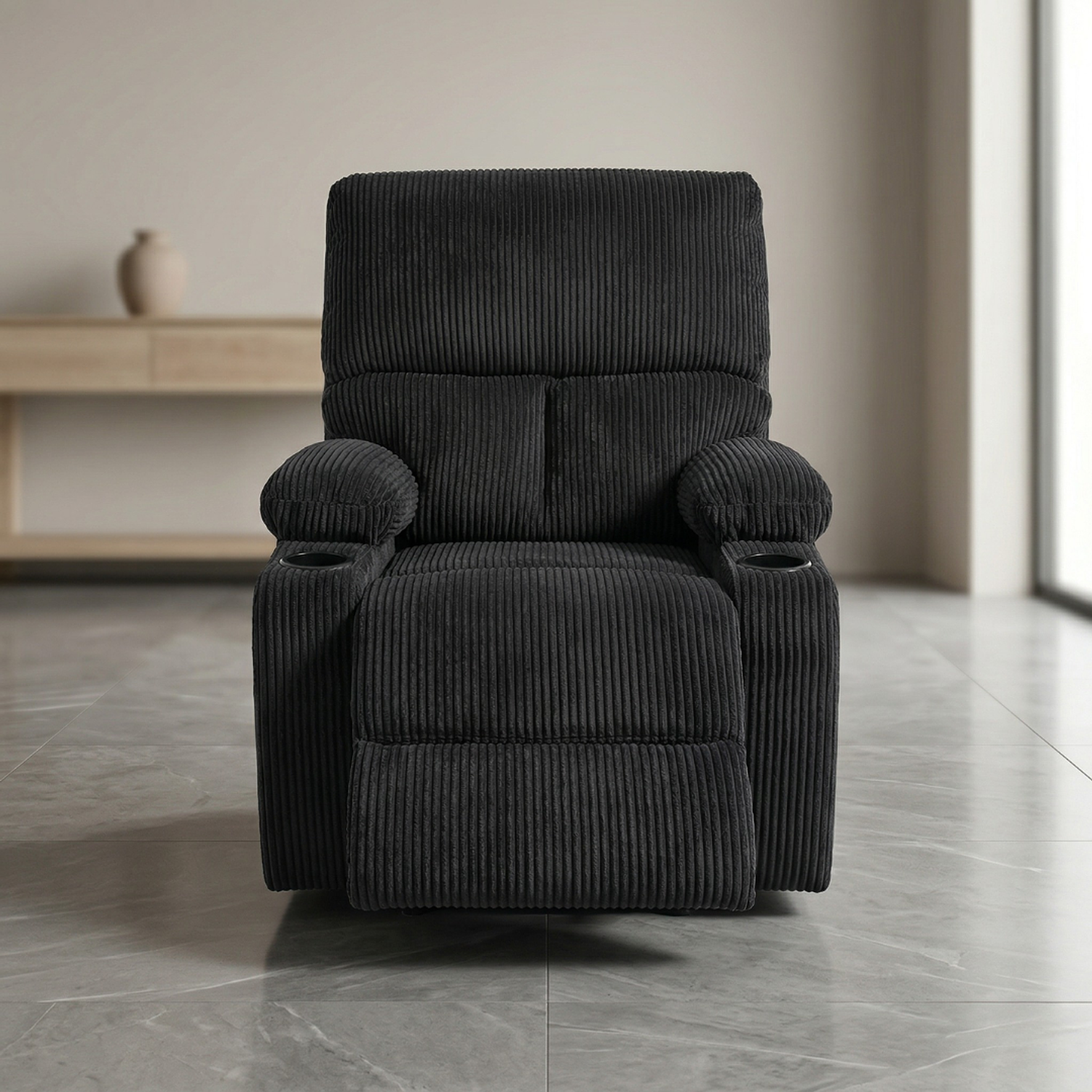 Sofá Bergère Individual Reclinable Tapizado Pana Negro 2