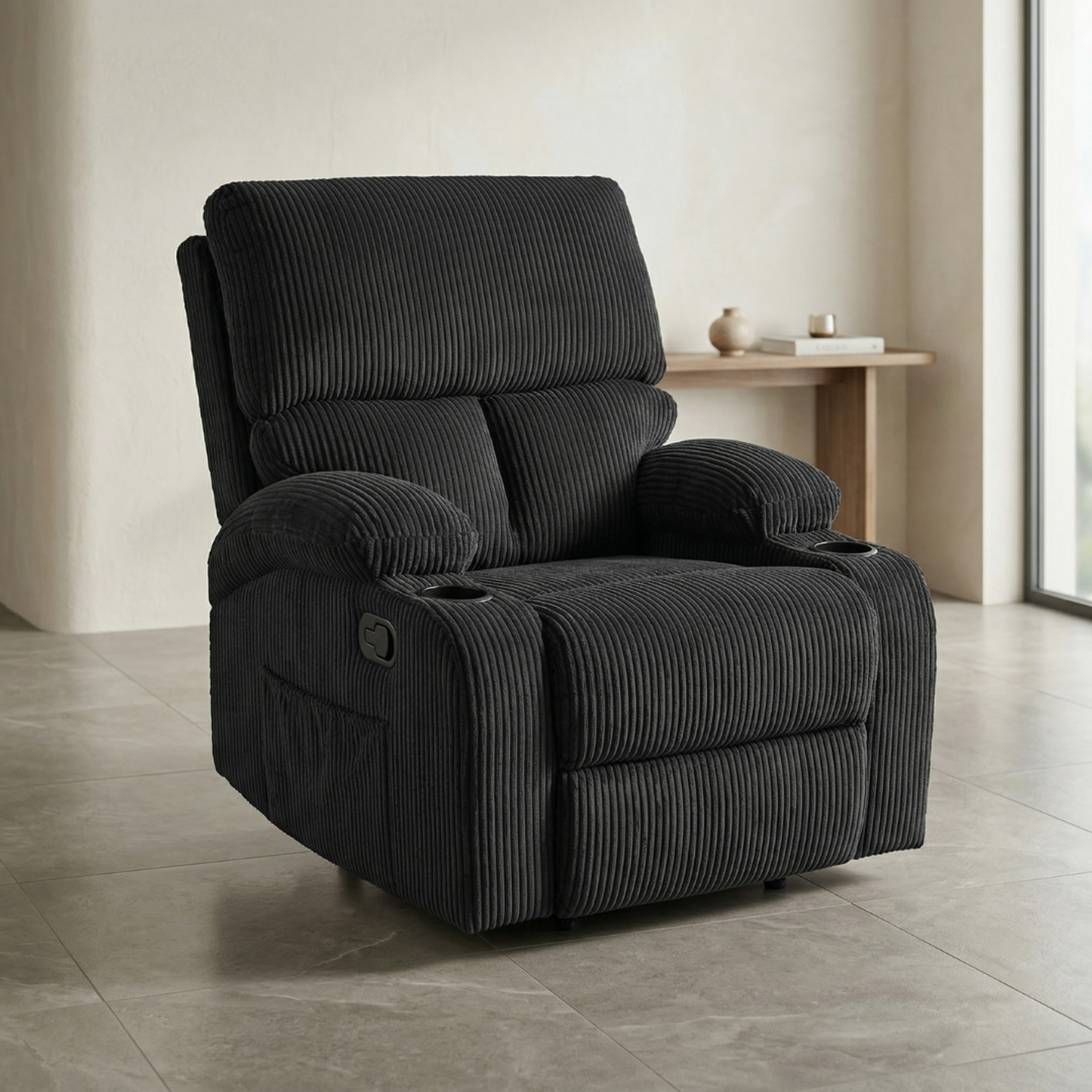 Sofá Bergère Individual Reclinable Tapizado Pana Negro 1