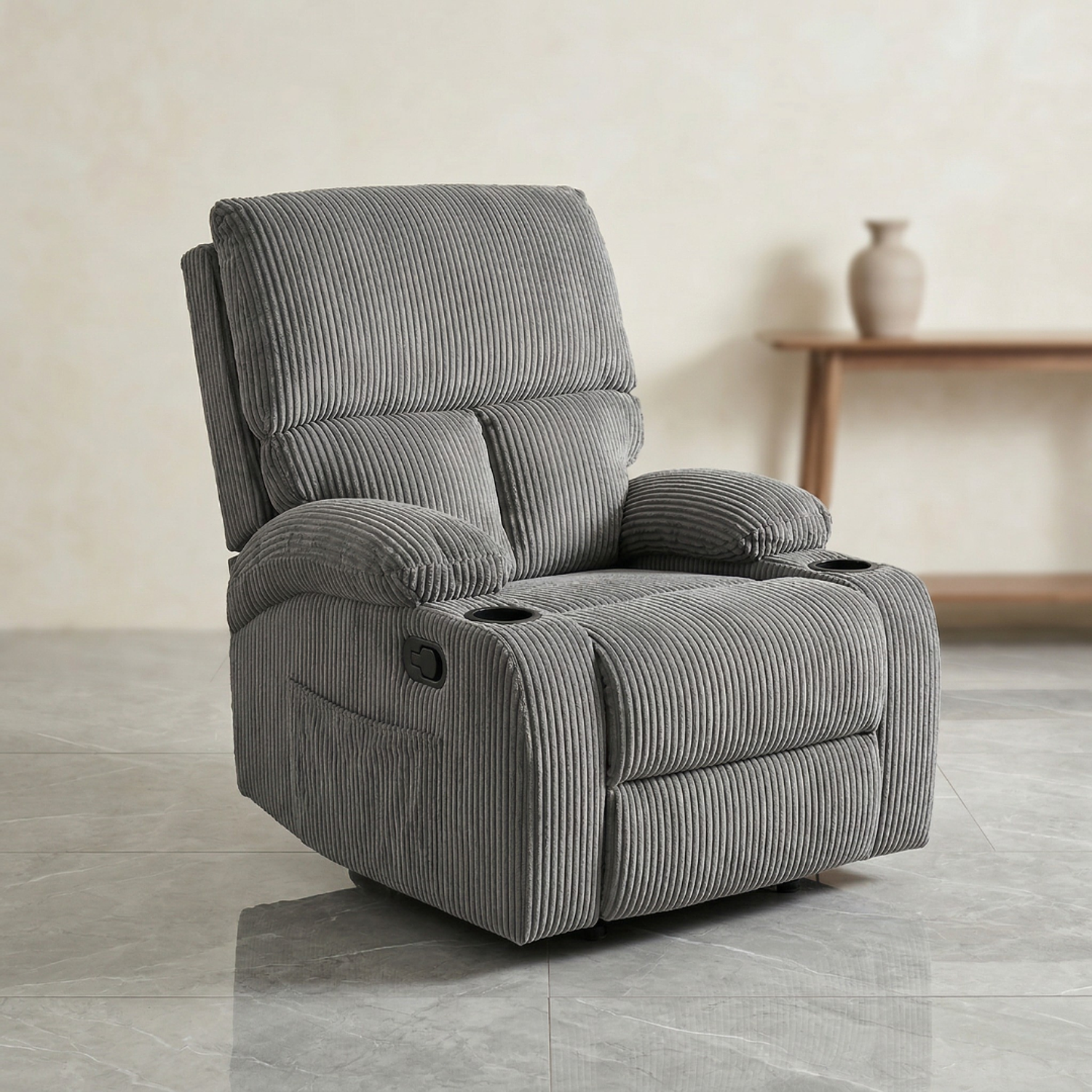 Sofá Individual Bergère Reclinable Tapizado en Pana Gris 1