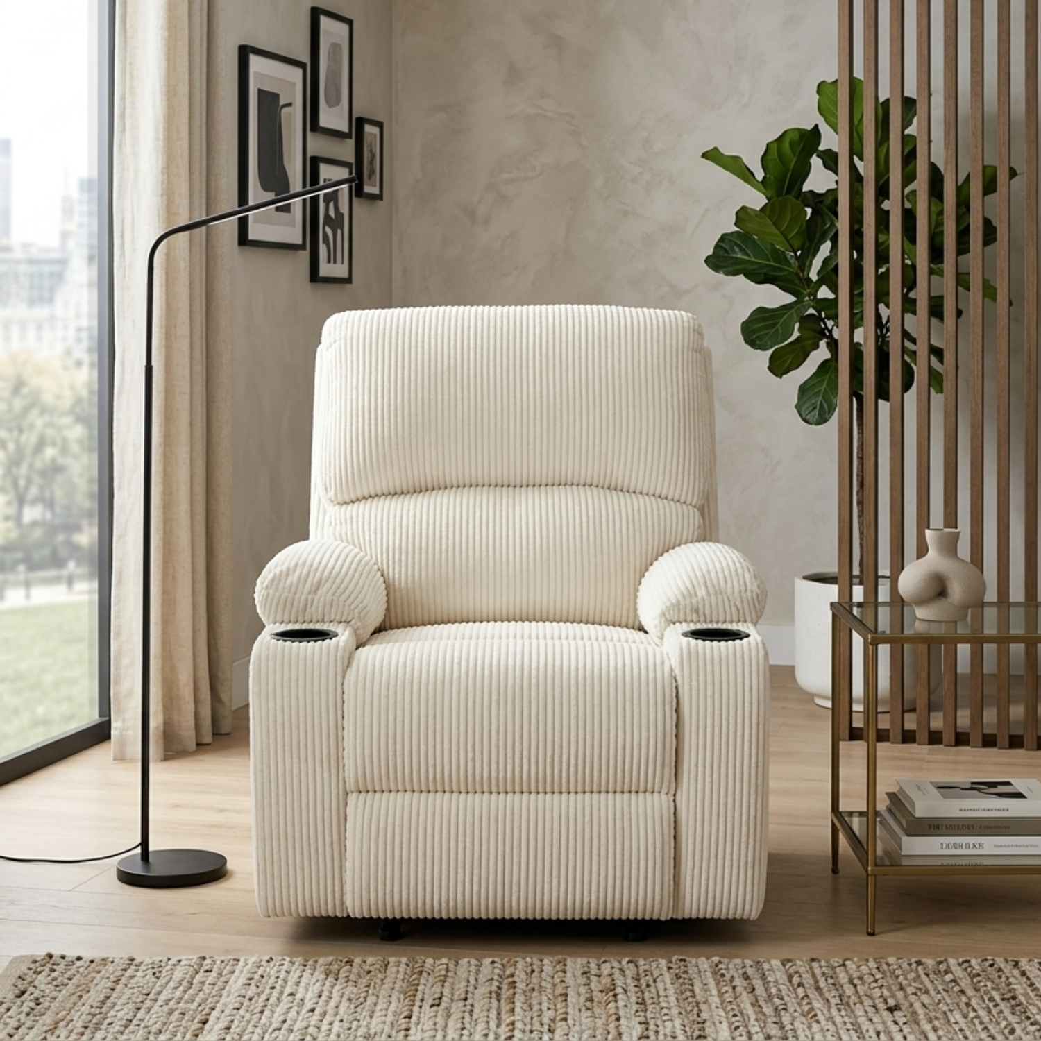 Sofá Individual Bergère Reclinable Tapizado en Pana Beige 3