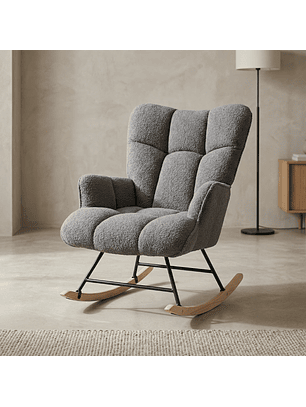 Silla Mecedora Moderna Bouclé Gris Acolchada para Living